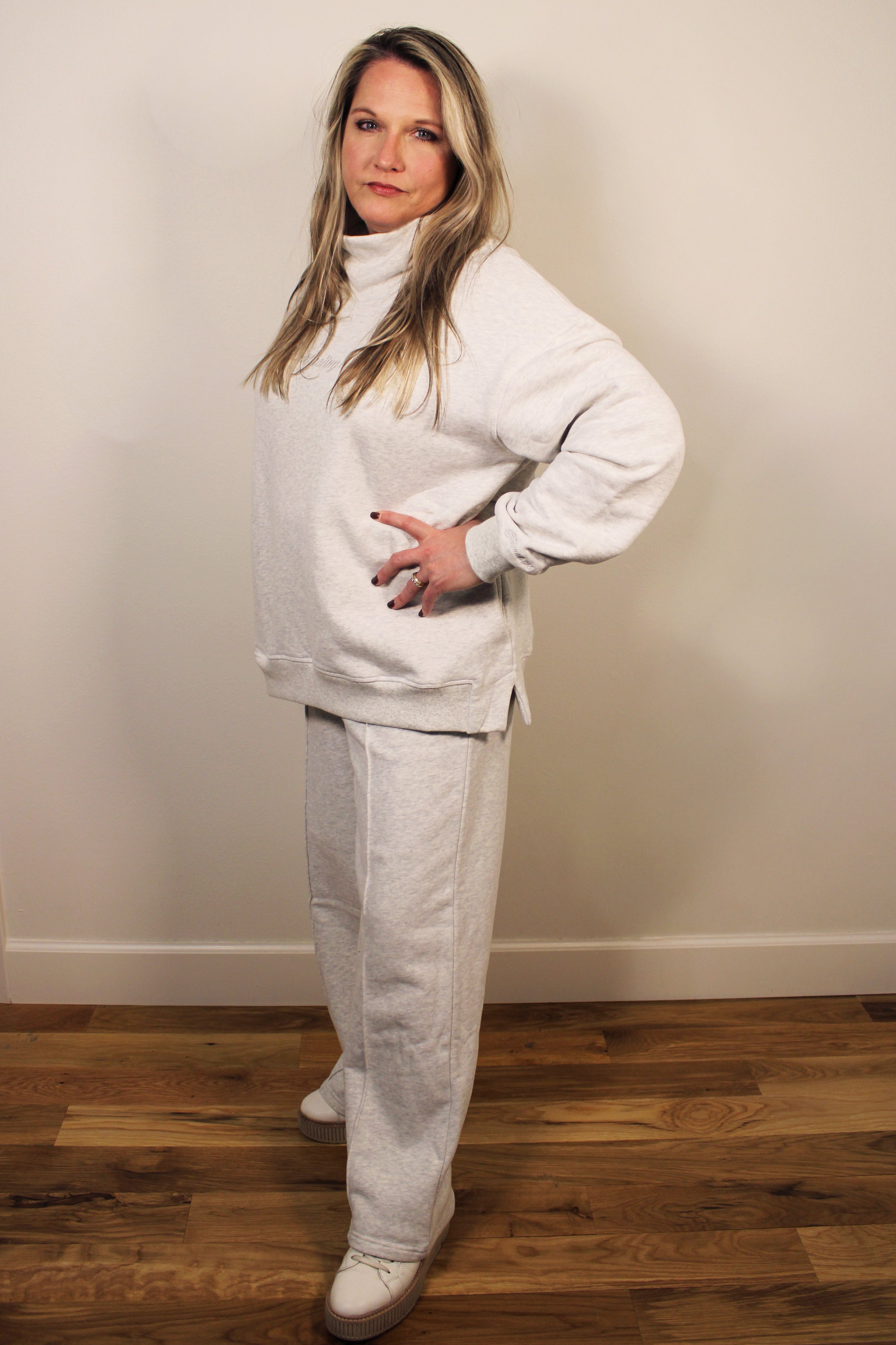 Cloud Gray High-Waisted Flare Sweatpants